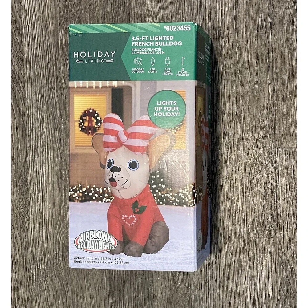 Holiday Living French Bulldog Inflatable 3.5-ft Lighted Christmas Yard Decor NEW